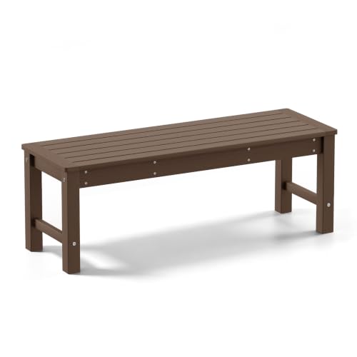 Psilvam HDPE Outdoor Bench, 2-Person Backless Garden Bench, Brown - color: Brown(hdpe), size: 1 pack