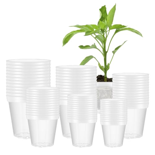 24 Pcs 4/5/6/7/8/9 Inch Clear Nursery Pots with Drainage Holes