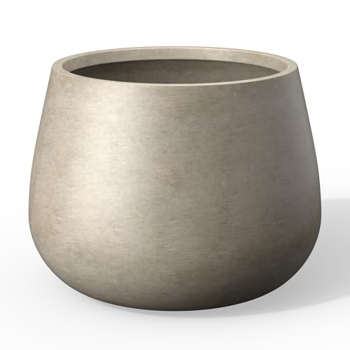 Kante Accent Round Curved Weathered Concrete Planter 18.1" Dia, Outdoor - color: Weathered Concrete, size: 18.1"Dia x 13.8"H