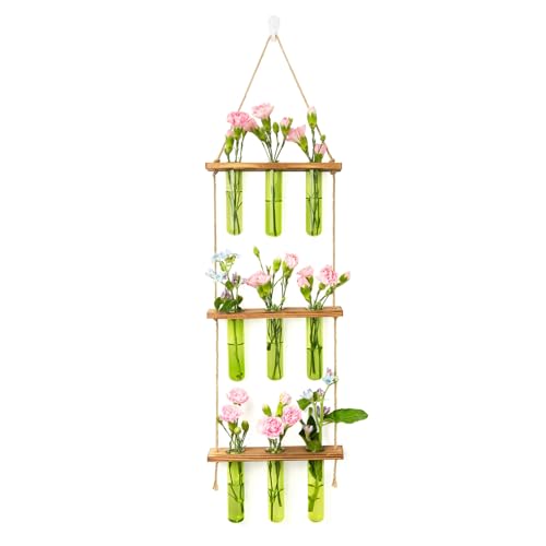XXXFLOWER Wall Hanging Propagation Station with Wooden Stand Green - color: Green-9 Tube Vase