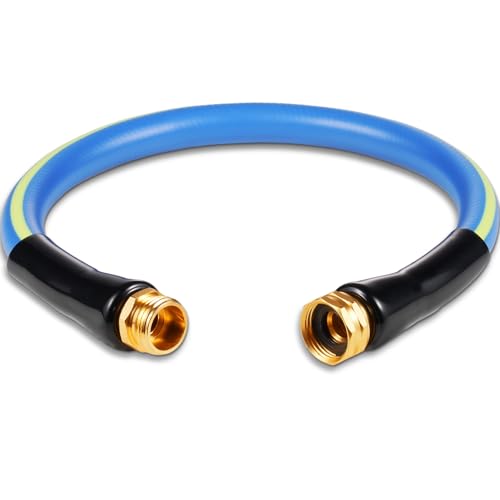 SheeChung Short Garden Hose 1FTx5/8",Leader Hose for Hose Reel Faucet,Short Water Hose Heavy Duty,Flexible RV Rubber Hose with Male to Female Fittings,Hose Extension,3/4"Brass Fittings - color: Blue+Yellow, size: 1ft-Male to female