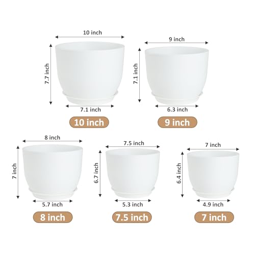 YNNICO Plant Pots 10/9/8/7.5/7 inch with Multi Mesh Drainage Holes - color: White, size: 10/9/8/7.5/7 inch