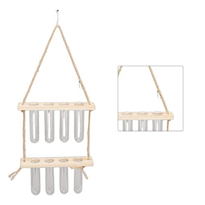 Plant Propagation Station Wall Hanging,2 Tier 8 Holes Space Saving Retro Glass Propagation Vases with 8 Tubes and Wooden Stand for Hydroponic Plant Cutting - color: Wood Color