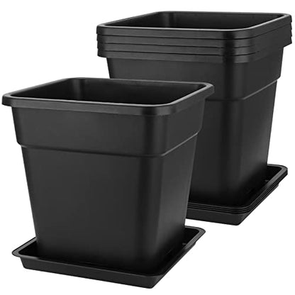 MOUYAT 5 Pack 5 Gallon Large Square Nursery Pots with Saucers, 12 x 12 Inch Black Plastic Plant Nursery Pots Garden Planter for Planting Flowers - color: Black, size: 5 Pack 5 Gallon