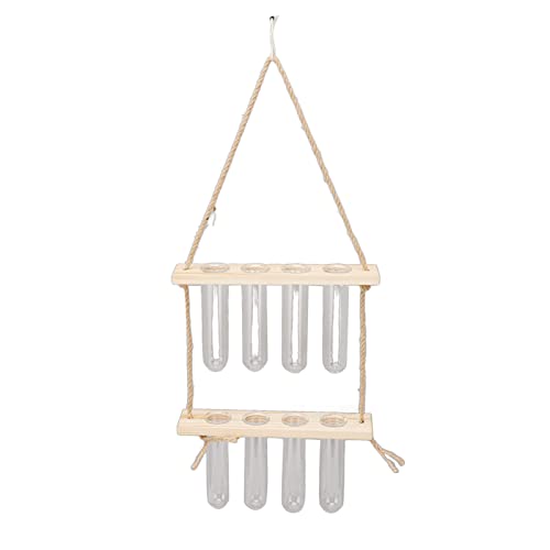 Plant Propagation Station, Wall Mounted 2 Tier 8 Holes Glass Test Tube Planter, Propagation Tubes with Hooks for Pothos African Violet MossHerbs (Light Brown) - color: Light Brown