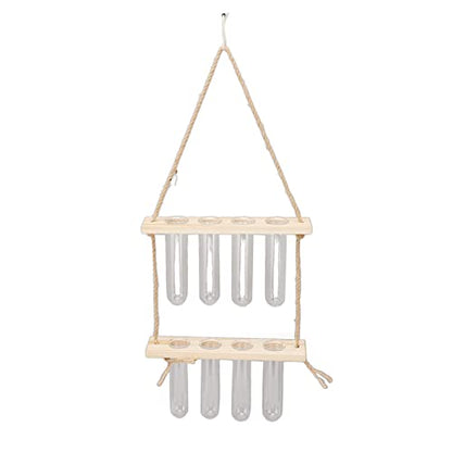 Plant Propagation Station Wall Hanging,2 Tier 8 Holes Space Saving Retro Glass Propagation Vases with 8 Tubes and Wooden Stand for Hydroponic Plant Cutting - color: Wood Color