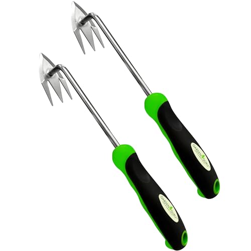 Garden Guru Root Weeder Tool with Ergonomic Handle - Stainless Steel Weed Puller for Planting, Weeding, Flower and Vegetable Care in Lawn Garden Yard | Rust Resistant (2 Pack) - size: 2 Pack, style: Root Weeder