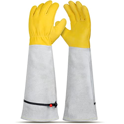 Gardening Gloves for Women/Men - Adjustable Cuff Goatskin Leather Elbow Long Sleeve Garden Gloves Gauntlet Puncture Thorn Proof Cactus Planting Rose Pruning Gloves Protective Work Gardener Gifts - size: X-Large (Pack of 1)