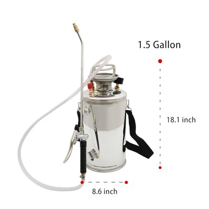 1.5 Gallon Stainless Steel Sprayer, 16 Wand & 3.3FT Reinforced Hose, Heavy Duty Hand Pump Sprayer with Pressure Gauge, Safety Valve and Adjustable Nozzle, for Lawn, Garden Watering (Silver-6L) - size: 1.5 Gallon
