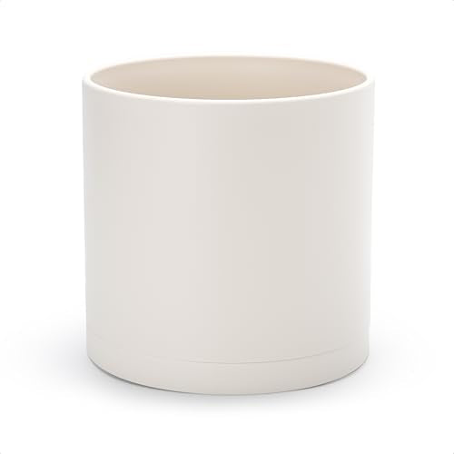 D'vine Dev Plastic Planter Pot with Saucer, 10 in, Oatmeal, 74-X-H-2 - color: Oatmeal, size: 10 Inch