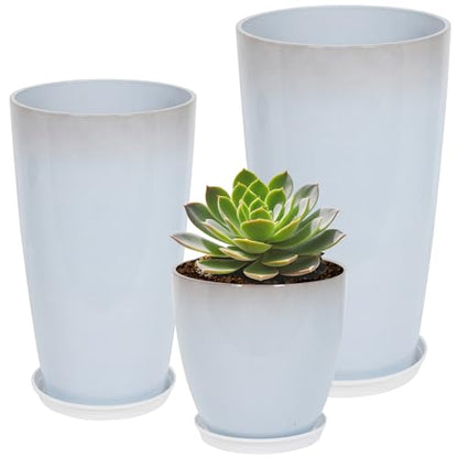 Neoaider Set of 3 Tall Planter, 24/21/12in Large Plastic Planter, WhiteJade - color: White Jade