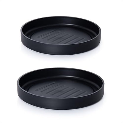 Phoenix Vine 10 Inch Plastic Plant Saucer Water Drip Tray, Heavy Sturdy Round Plant Drainage Tray for Indoors Outdoor, Set of 2, Matte Black, 21-TY-10B-2 - size: 10"