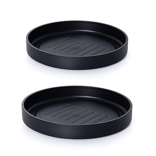 Phoenix Vine 10 Inch Plastic Plant Saucer Water Drip Tray, Heavy Sturdy Round Plant Drainage Tray for Indoors Outdoor, Set of 2, Matte Black, 21-TY-10B-2 - size: 10"
