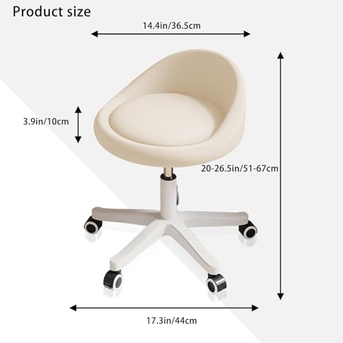 Rolling Stool – Ergonomic Swivel Seat, Adjustable Height, Ultra-Quiet Wheels, Padded PU Leather Cushion, for Salon, Office, Massage & Medical Use Beige - color: Beige