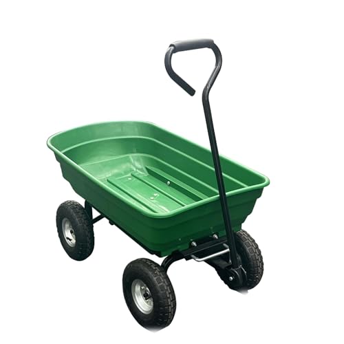 4 Wheel Rolling Utility Garden Cart, Lightweight Plastic Tub Wheelbarrow for Backyard Transport, Green - style: Southwestern