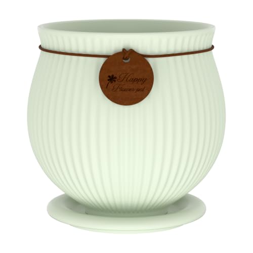 8.3 Inch Light Green Ceramic Planter with Drainage Hole and Saucer - color: Light Green, size: Large