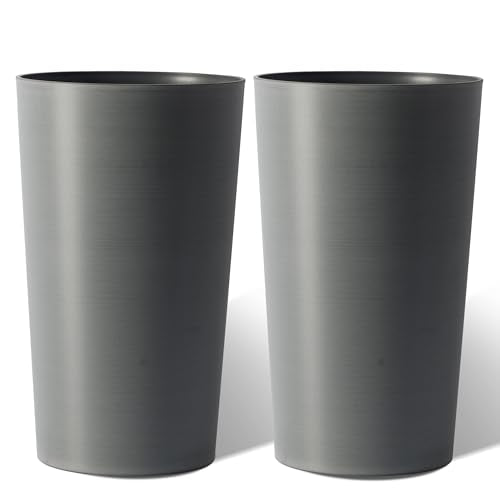 22 Inch Front Porch Planters Set of 2, Round Tall Planters for Outdoor Plants, Large Plant Pot with Brushed Finish for Front Door, Gray Tree Planter - color: Gray