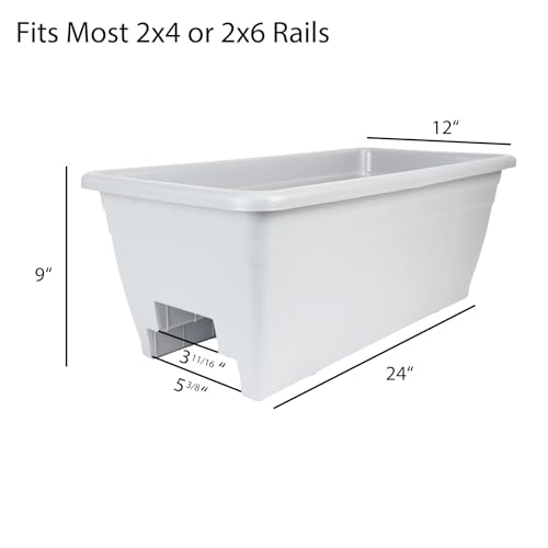The HC Companies 24 Inch Deck Rail Planter Box with Drainage Plug, Lightweight UV-Resistant Plastic Outdoor Planters for Wood Deck Rail, Flower Box for Garden, Patio, Balcony, and Fence, Sandstone - color: Sandstone