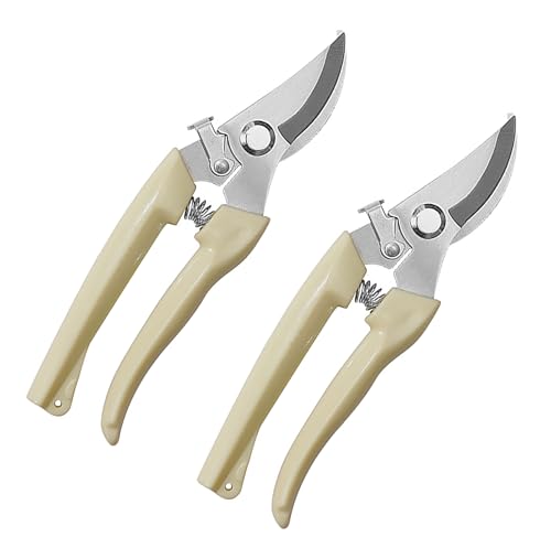 2PCS Garden Flower Shears Pruning Shears 6.9 inches Scissors Heavy Duty Plant Scissors for Cutting Flowers, Trimming Plants, Bonsai, Fruits Picking (White Handle 2pcs) - style: White Handle 2pcs