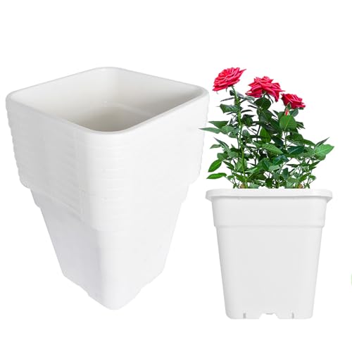 HOSTIC Plant Nursery Pot 10-Pack 5 Gallon White Plastic Garden Planter Pots Flower Seedling Injection Molded Container Seed Starting Pot for Indoor Outdoor Plants Seedlings Flowers Vegetables - size: 5 Gallon