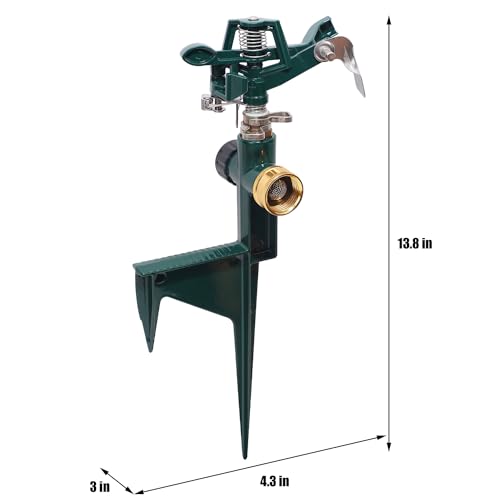 Biswing 2 Pack Impact Sprinkler Head on Metal Step Spike, Heavy Duty Zinc Alloy Lawn Sprinkler, Adjustable Coverage Nozzle on Sturdy Spike Base, 360 Degree Large Area Irrigation, Green - color: Green