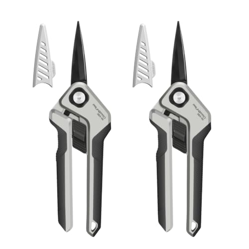 PrunePro Garden Scissors Pruning Shears - German Stainless Steel Teflon Coating Flowers Bonsai Snips Micro Tip for Precise Cutting Plant Rose Floral Clippers Small Pruners Indoor Outdoor Grey 2 Pack - color: Grey