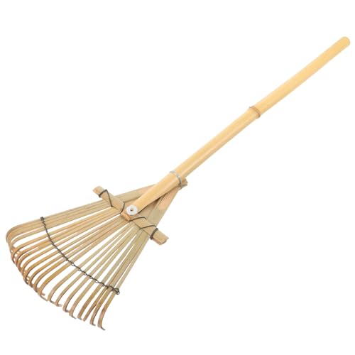 HANABASS Bamboo Garden Rake Small Hand Rake for Soil Loosening Lawn Care Gardening Tool Lightweight Durable