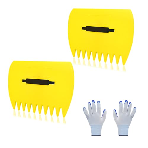 Leaf Scoops Hand Rakes, Leaf Scoops and Claws with Gloves, Lightweight Plastic Leaf Scoop, Large Leaf Grabbers for Picking Up Leaves, Clippings, Grass(1 Set, Yellow) - style: 1 Set,Yellow