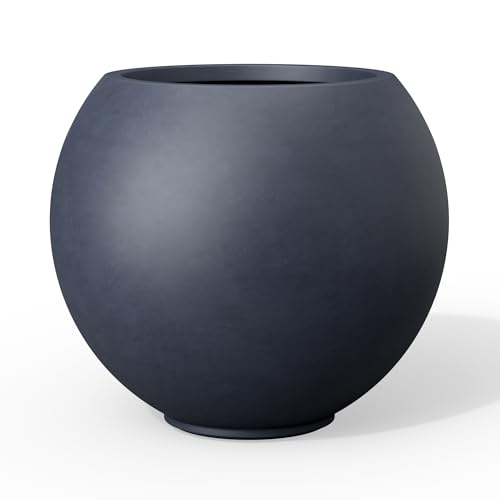 Kante Accent Round Sphere Charcoal Concrete Planter 11" Dia, Outdoor - color: Charcoal, size: 19.3"w x 16.5"h