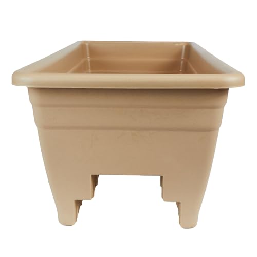 The HC Companies 24 Inch Deck Rail Planter Box with Drainage Plug, Lightweight UV-Resistant Plastic Outdoor Planters for Wood Deck Rail, Flower Box for Garden, Patio, Balcony, and Fence, Sandstone - color: Sandstone