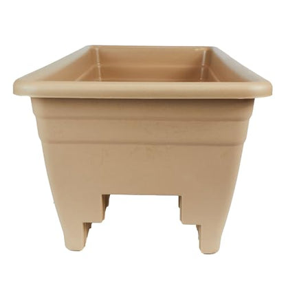 The HC Companies 24 Inch Deck Rail Planter Box with Drainage Plug, Lightweight UV-Resistant Plastic Outdoor Planters for Wood Deck Rail, Flower Box for Garden, Patio, Balcony, and Fence, Sandstone - color: Sandstone