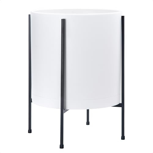 D'vine Dev Plastic Planter Pot with Metal Stand, White, 14 in, 55-D-A-4 - color: White, size: 14 Inch