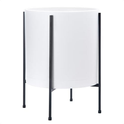 D'vine Dev Plastic Planter Pot with Metal Stand, White, 14 in, 55-D-A-4 - color: White, size: 14 Inch