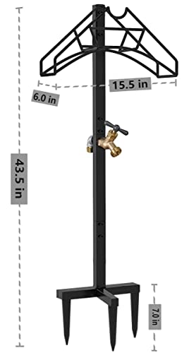 Artigarden Freestanding Outdoor Garden Hose Holder Stand with Brass Faucet, Heavy Duty Metal Water Hose Reel Storage Stake Rack for Backyard, Black (Hose not Included) - color: Nozzle with Faucet
