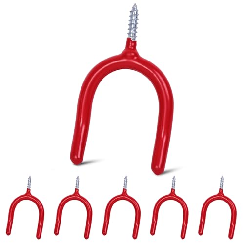 6 Pack Garage Storage System Steel U Hooks with Anti-Slip Coating Home Improvement and Organization Screw in Hooks Easy Wall Mounting Heavy Duty Bike and Ladder (Red, 6 Pack) - color: Red, size: 6 Pack