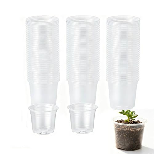 100 Pcs Seed Starter Pots Kit 2.75 Inch Clear Nursery Pots for Plants for Seedlings,Small Plastic pots for Plants,Succulents,Plastic Nursery Pots with Drainage Holes (Size B) - size: Size B