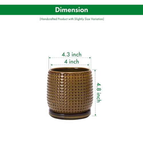 D'vine Dev Beaded Ceramic Pot with Saucer, 4 in, Olive Bronze, 27-C-Z-N - color: Olive Bronze, size: 4.3 Inch