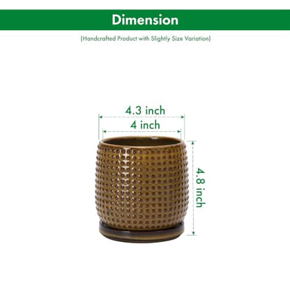 D'vine Dev Beaded Ceramic Pot with Saucer, 4 in, Olive Bronze, 27-C-Z-N - color: Olive Bronze, size: 4.3 Inch