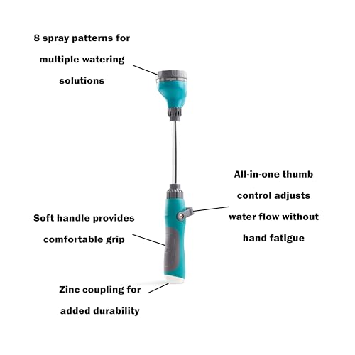 Gilmour Medium Duty Watering Wand Hose Sprayer, 8 Pattern Watering Wand for Garden Hose, 15.25" Reach