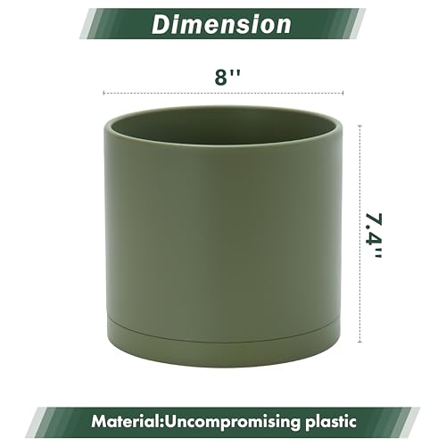 D'vine Dev Plastic Planter Pot with Saucer, 8 in, Olive, 74-X-I-1 - color: Olive, size: 8 Inch