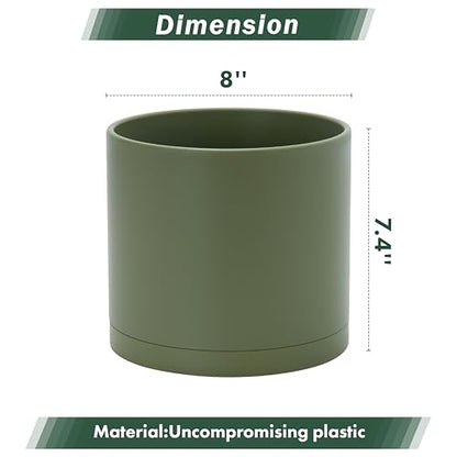 D'vine Dev Plastic Planter Pot with Saucer, 8 in, Olive, 74-X-I-1 - color: Olive, size: 8 Inch