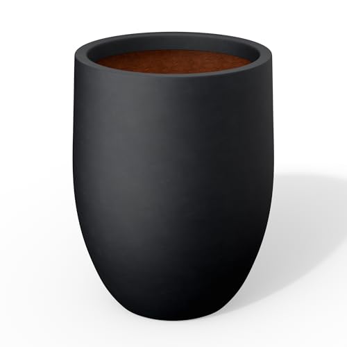 Kante 16.5" Tall Curved Concrete Planter, Black Round Flower Pot - color: Black, size: 16.5 Inch Tall