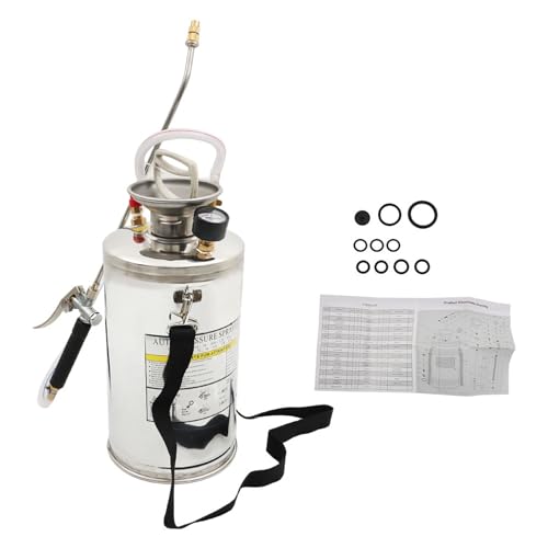 1.5 Gallon Stainless Steel Sprayer, 16 Wand & 3.3FT Reinforced Hose, Heavy Duty Hand Pump Sprayer with Pressure Gauge, Safety Valve and Adjustable Nozzle, for Lawn, Garden Watering (Silver-6L) - size: 1.5 Gallon