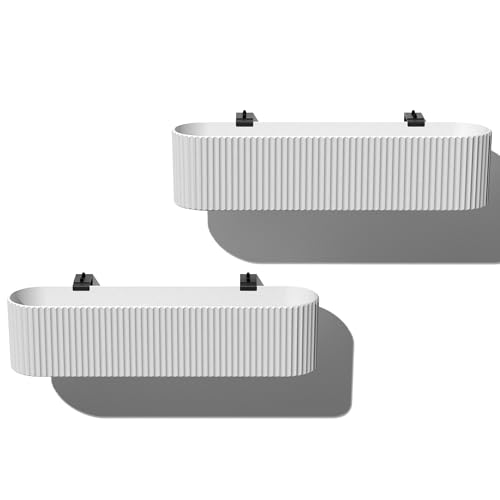 Veradek Demi Series Railing Planter - Round Window Box with Bracket - color: White, size: 36 inch - 2 Pack