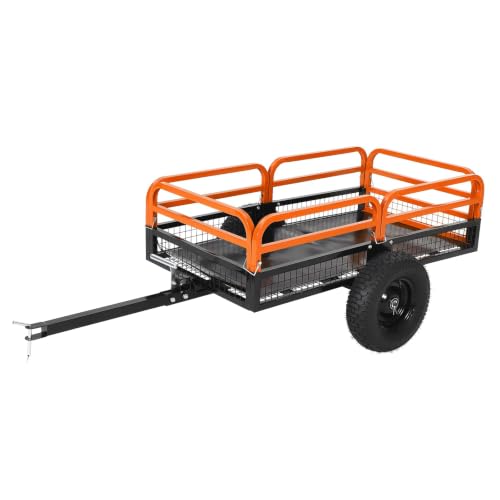 Heavy Duty Utility Trailer, 1500 LB Capacity, 15 Cu.Ft ATV Trailer Pull Behind with Removable Sides & All Terrain Tires, Lawn Tractor Dump Cart for Garden Yard, Orange - color: Orange