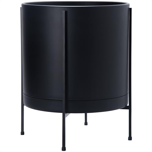 D'vine Dev Plastic Planter Pot with Metal Stand, Black, 16 in, 55-D-B-5 - color: Black, size: 16 Inch
