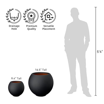 Kante Small Round Sphere Black Concrete Planter 11" Dia, Outdoor - color: Black, size: 11"w x 9.4"h