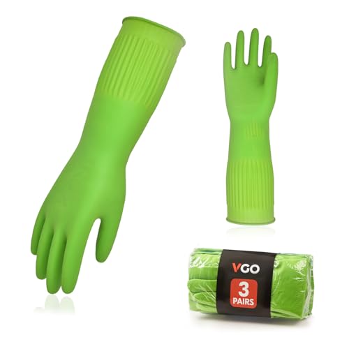 Vgo... Latex Reusable Cleaning Gloves,Long Sleeve Kitchen Gloves(RB2143) - color: Green, size: Medium