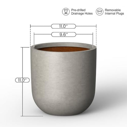 Kante Weathered Concrete Planter 11" Dia All-Weather Round Small Pot - color: Rustic Concrete, size: 11.0"Dia x 11.0"H