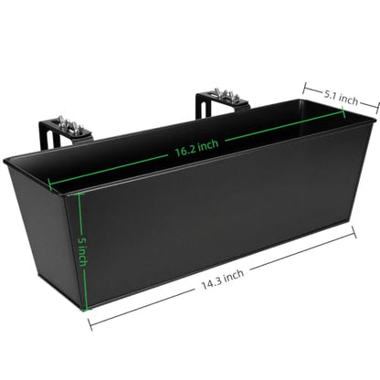 Metal Railing Planter, 16 Inch Rectangular Window Box with Adjustable Brackets, Drainage Holes, for Balcony Deck, 4 Pack (Black, Rectangular) - color: Black